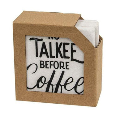 4 Set No Talkee Before Coffee Resin Coasters - The Fox Decor